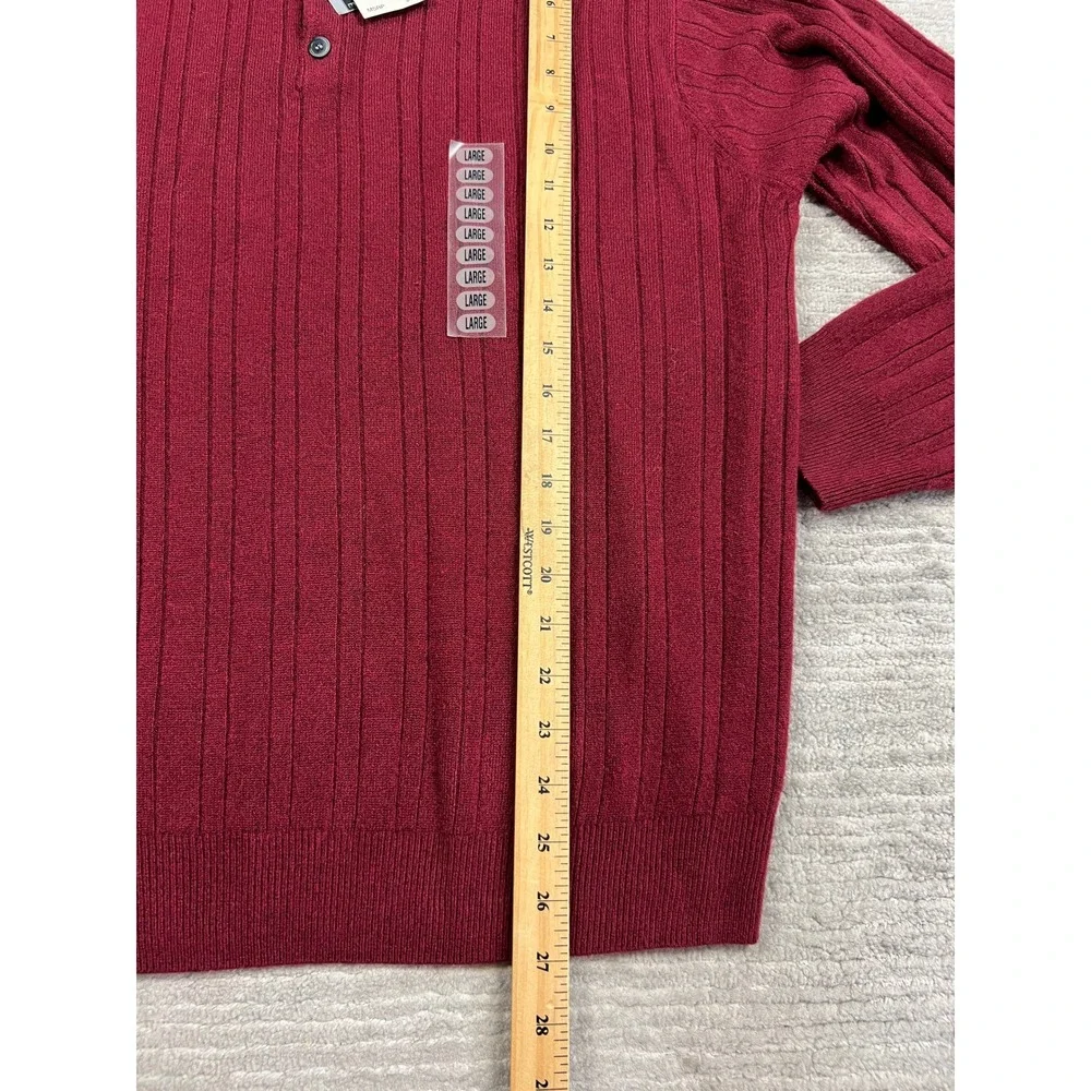 Geoffrey Beene Polo Sweater Mens Large Red Cranberry Marl Ribbed Fine Gauge NWT